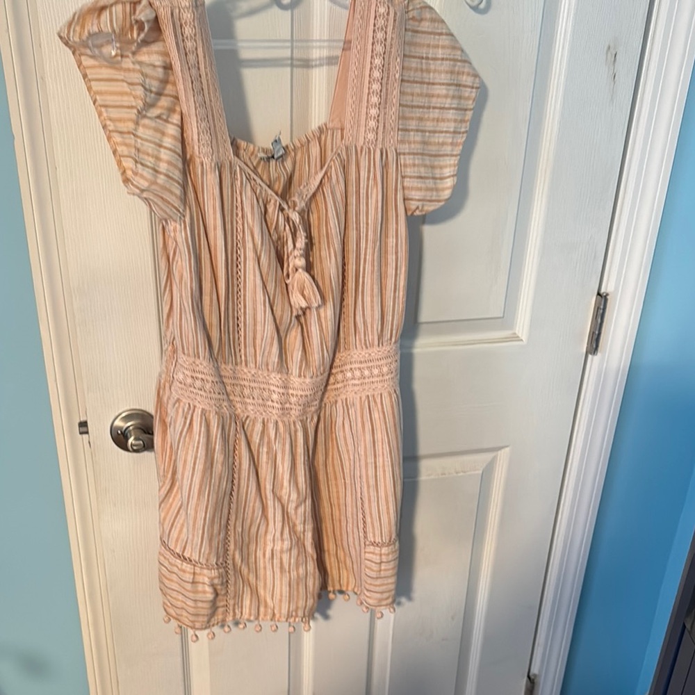 Striped Peach Dress with Tassel Detail